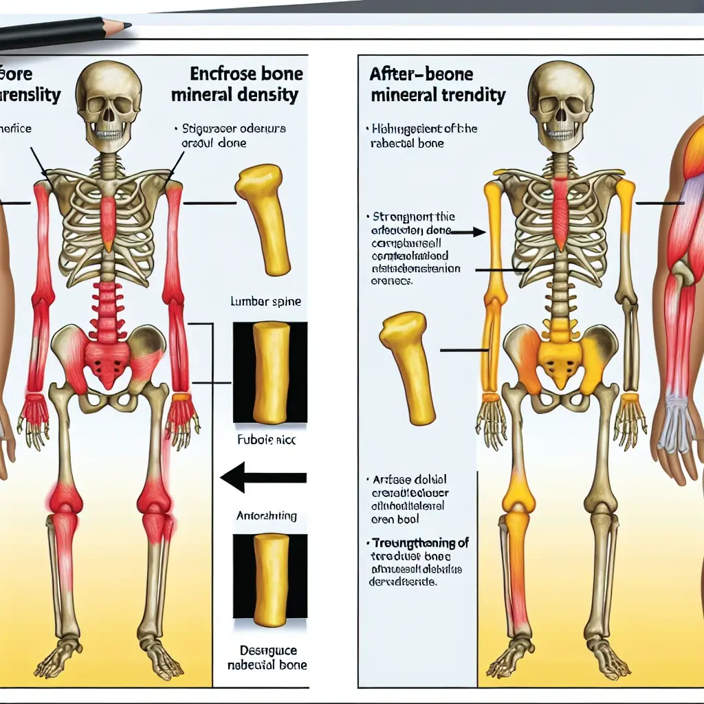 Bone mineral density improvements from resistance training showing increased density in lumbar spine and femoral neck