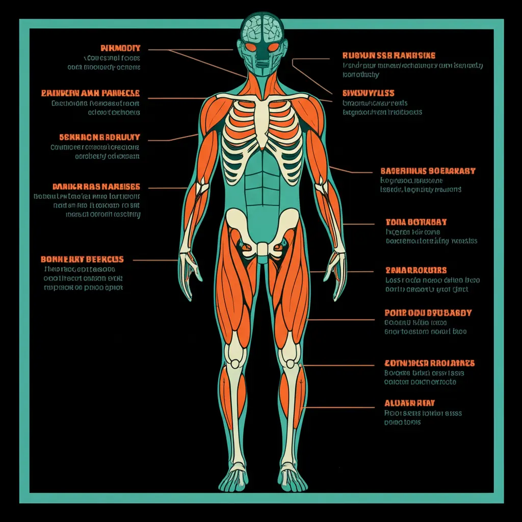 Exercise benefits on body systems infographic showing heart, brain, muscles, and metabolism