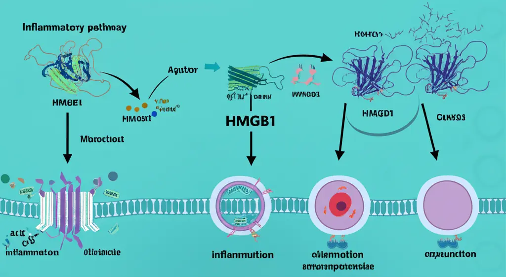 HMGB1 protein role in aging and cellular senescence scientific infographic